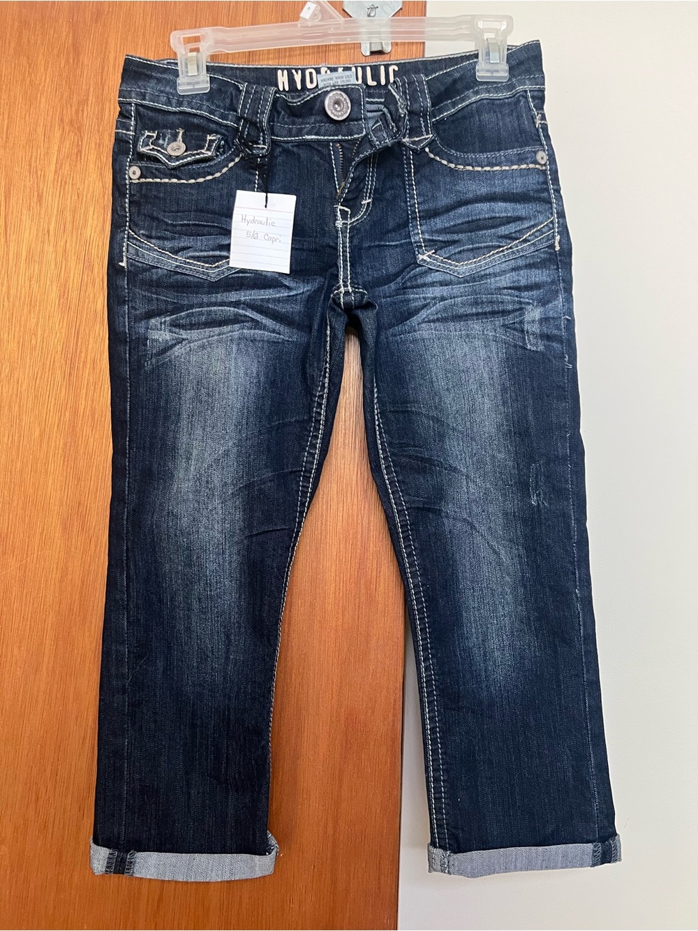Hydraulic Dark Blue Cropped Jeans with Contrast Stitching